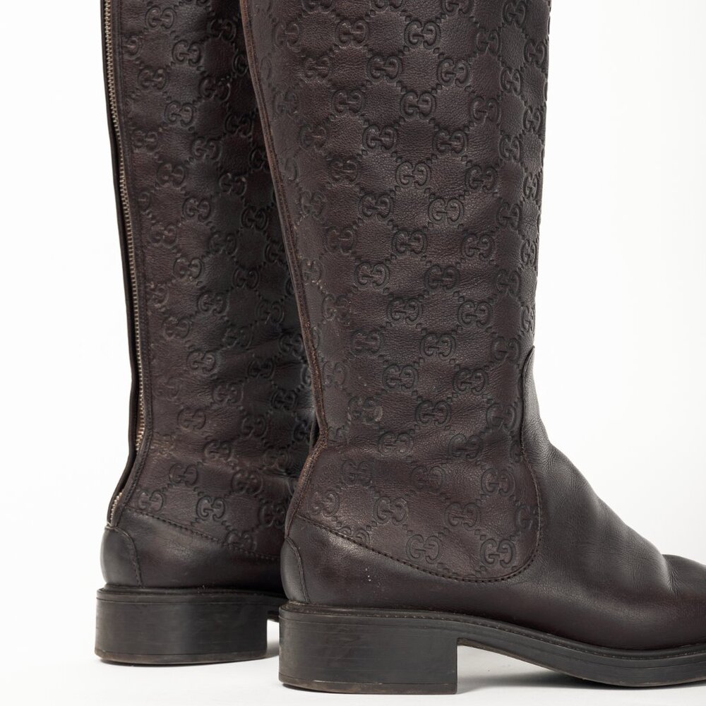 Gucci Maud Chocolate Soft Guccissima Leather Knee-High Riding Boots - Picture 9 of 13